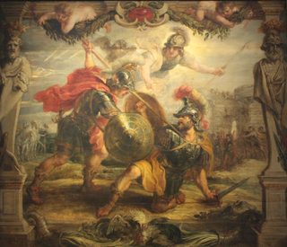 Akilles besegrar Hektor utanför Trojas murar, målning av Peter Paul Rubens