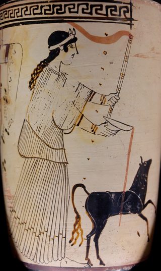 Artemis häller en offergärd på en attisk vitgrundig lekythos