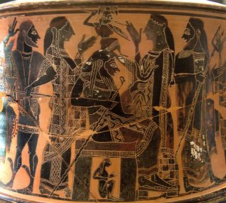 Athenas födelse ur Zeus huvud på en attisk svartfigurig tripod