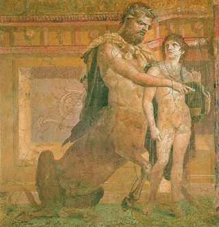 Kentauren Chiron lär den unge Akilles att spela lyra, romersk fresk från Herculaneum