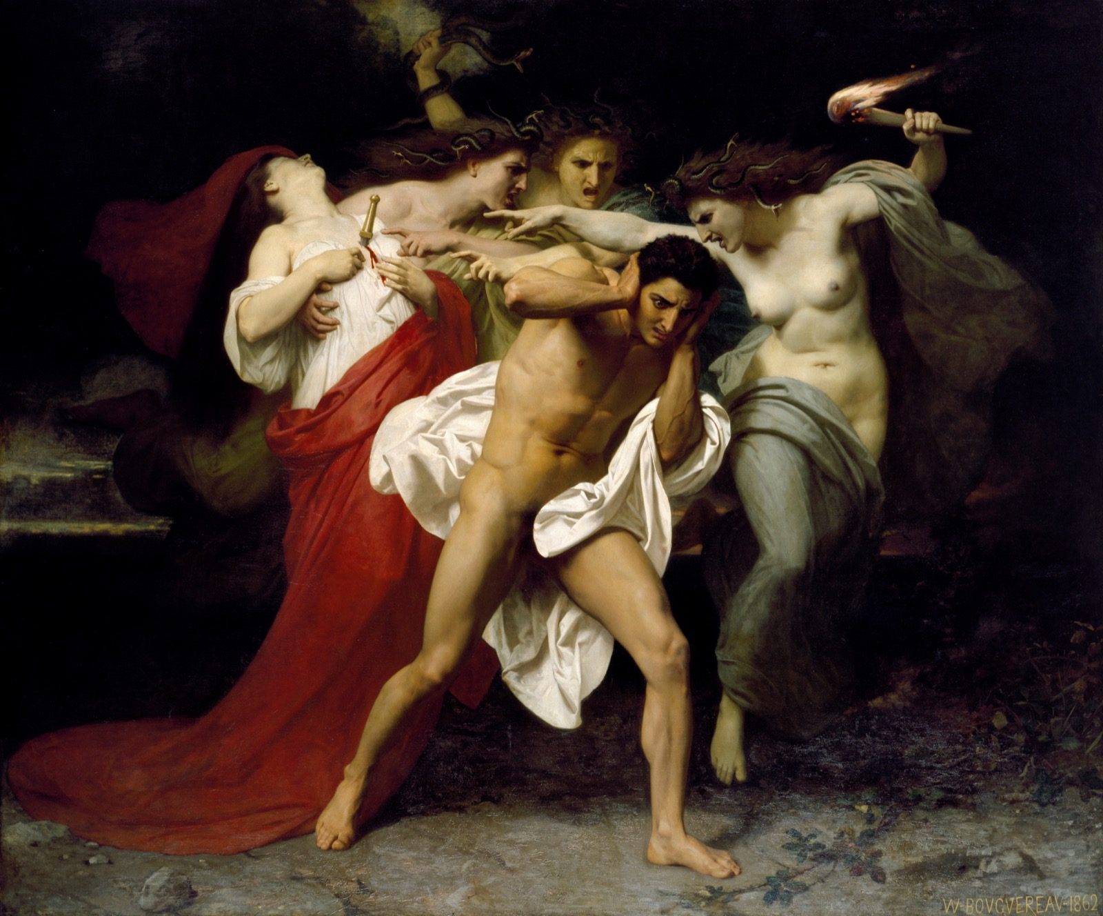 Orestes förföljs av erinyerna i William-Adolphe Bouguereaus målning Orestes Pursued by the Furies