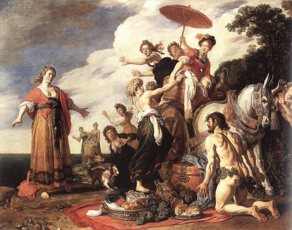 Odysseus möter Nausikaa hos fajakerna i Pieter Lastmans målning