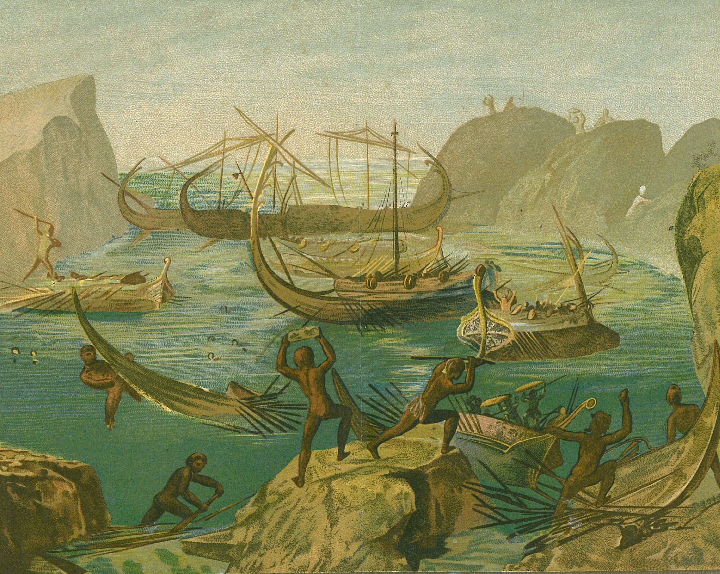 Laistrygonerna anfaller Odysseus skepp