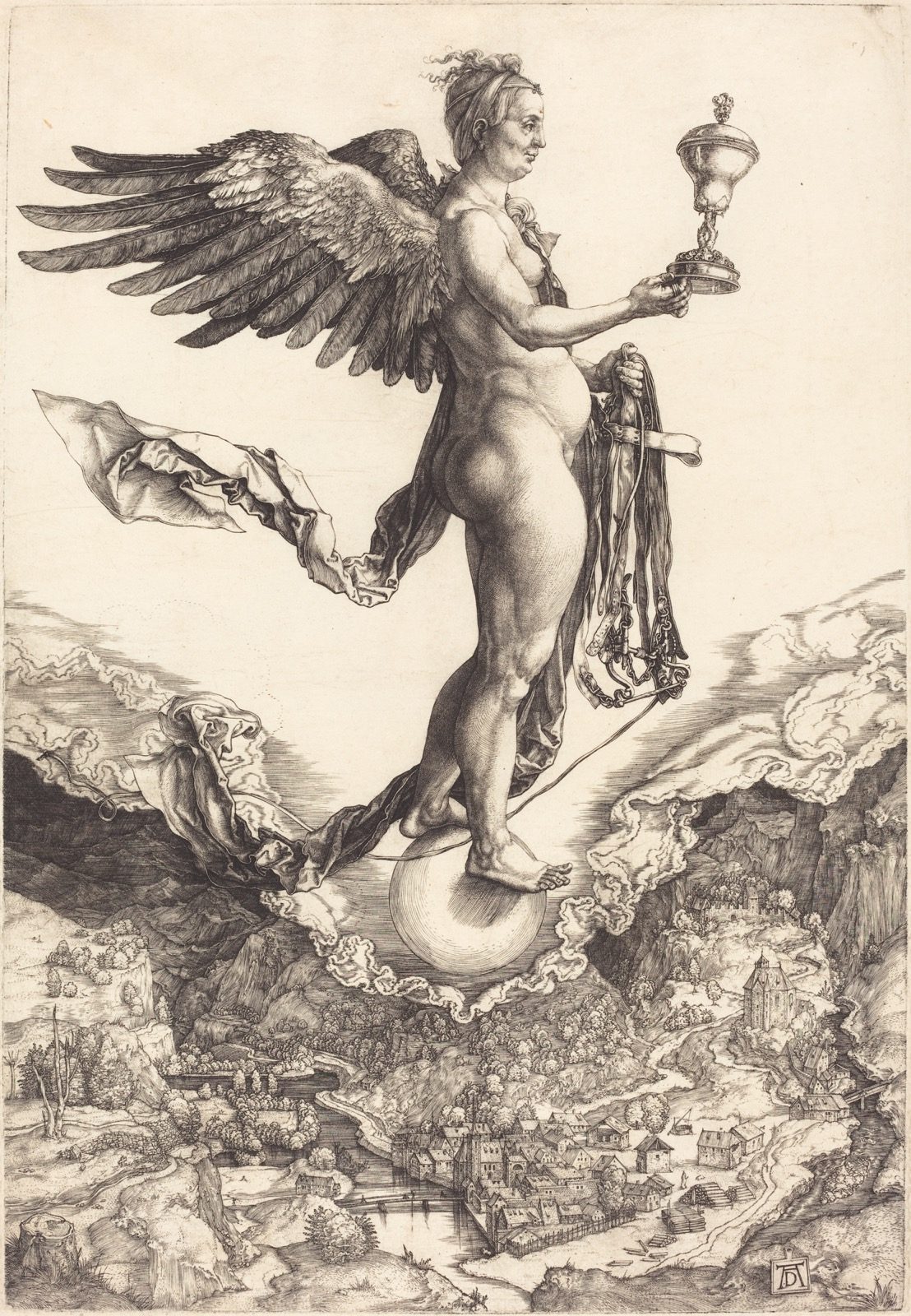 Nemesis i Albrecht Dürers kopparstick The Great Fortune