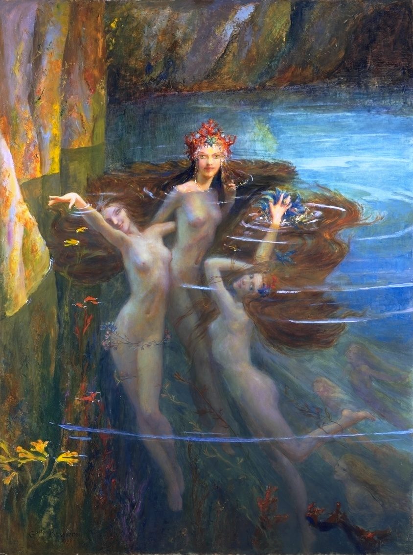 Nereider i Gaston Bussières målning The Nereids