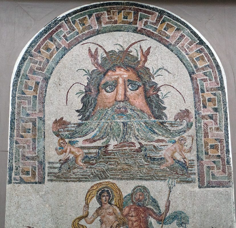 Okeanos eller Pontos i en romersk mosaik från Bardomuseet
