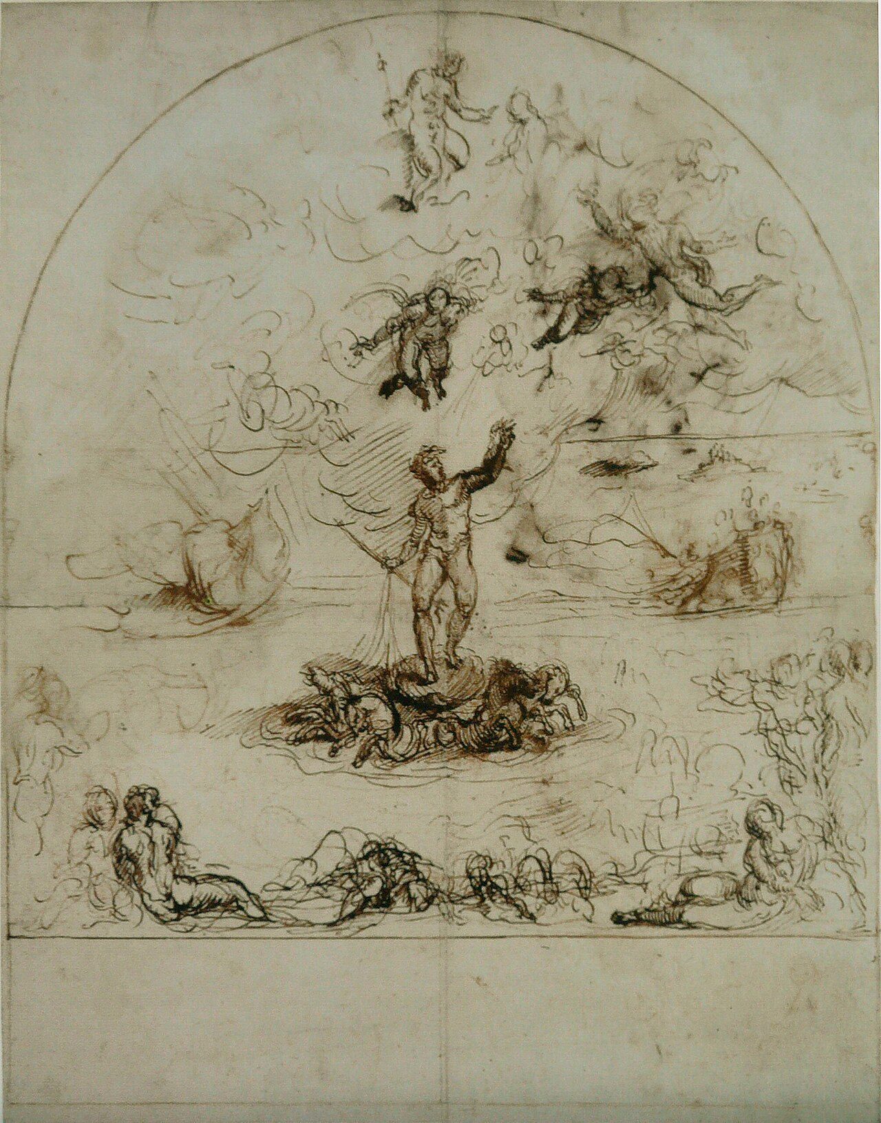 Poseidon som Neptunus i Agostino Carraccis målning
