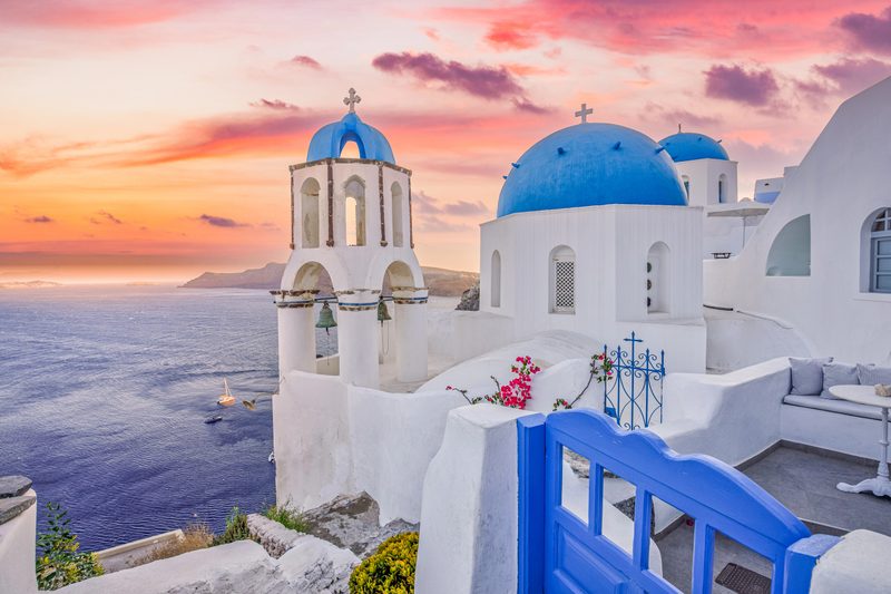 santorini stad solnedgang