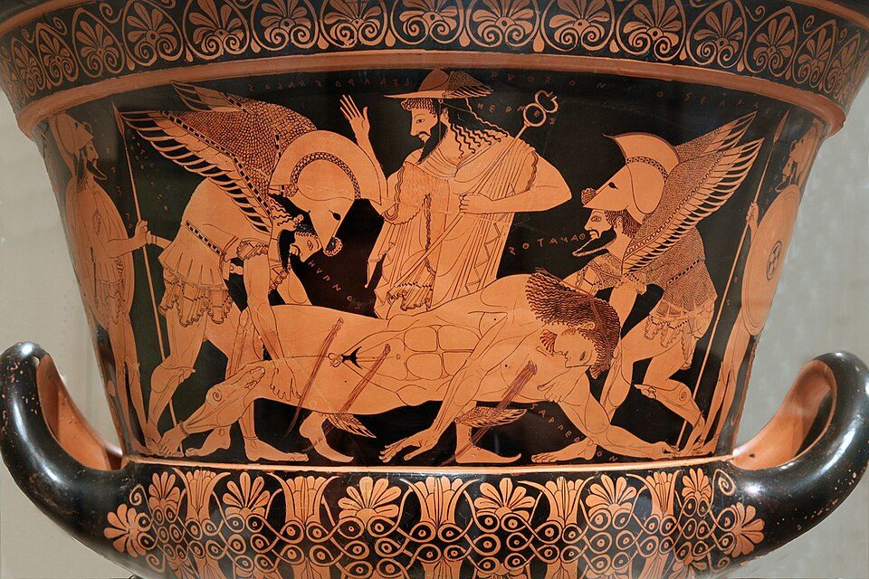 Hypnos och Thanatos bär Sarpedon på Euphronioskratern