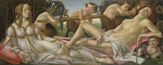 Sandro Botticellis målning Venus och Mars, där krigsguden sover medan satyrer leker med hans vapen